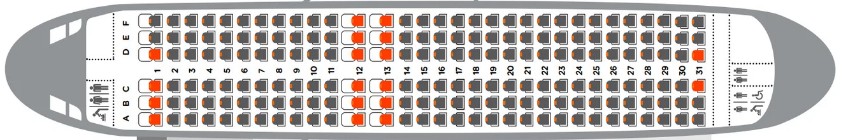 AJet Airbus A320neo салон схемасы